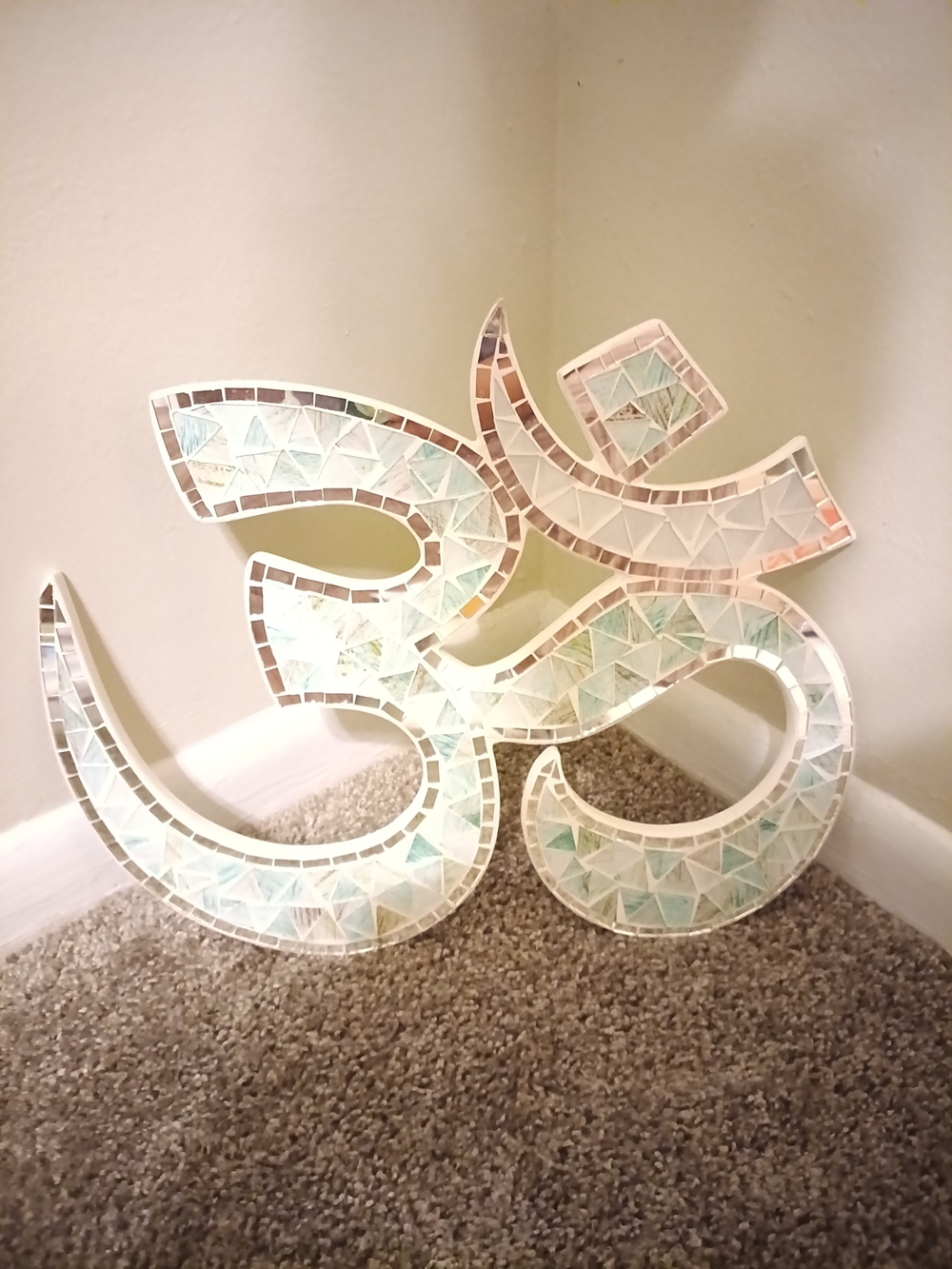 Iridescent Mosaic Om Symbol Wall Decor - White/Blue Accent